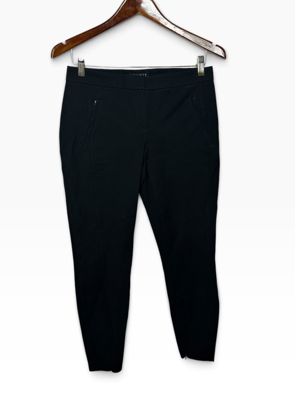 Theory Black Venlynn Neo Twill Ankle Pants Zip Pockets Zip Hem Size 4 Made in US